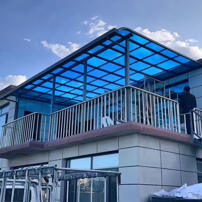 Aluminum Frame And Blue Solid Sheet Roofing DIY Polycarbonate Awning For Homes And Commercial Buildings